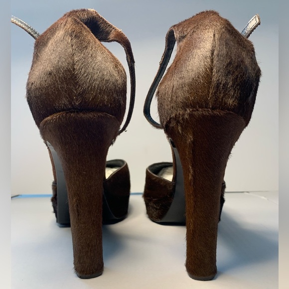 Gucci PLATFORM HEELS CHOCOLATE PONY FUR SIZE 10 B😍 - Picture 2 of 14